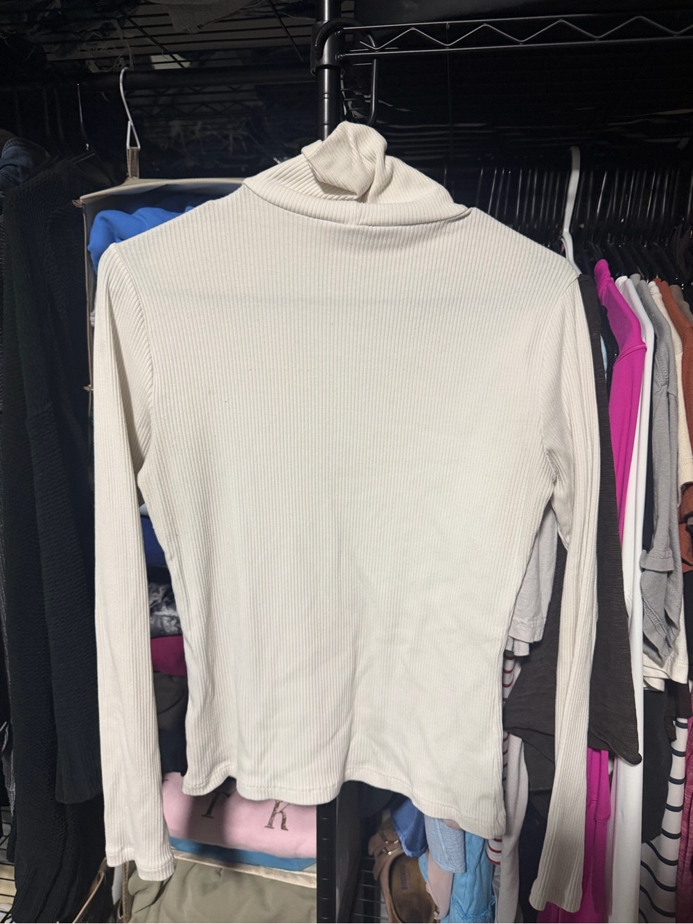 Women's Cream Ribbed Turtleneck Long Sleeve Top